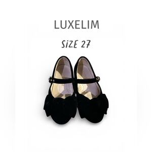 Luxelim sz 27 black Victoria velvet bow shoes